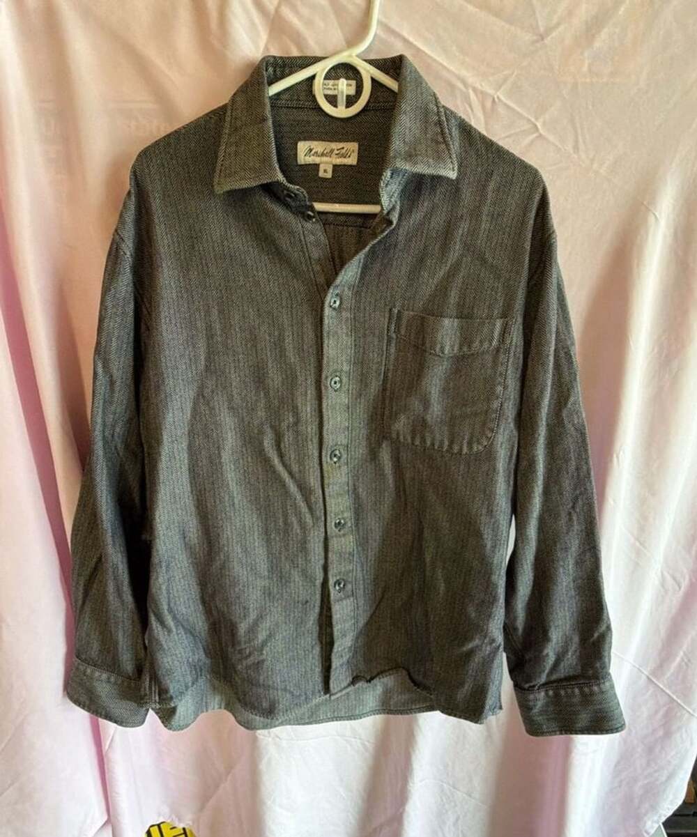 Marshall Field's Charcoal Herringbone Long Sleeve Button Down Shirt
